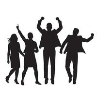 Silhouette business team celebrating success achievement and collaboration together on white background vector