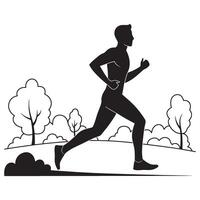 Silhouette of a man running outdoors in a park on a sunny day illustration vector