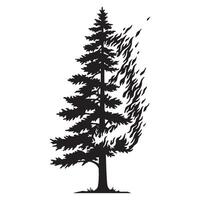 Silhouette illustration of a burning evergreen tree representing forest fire and destruction vector