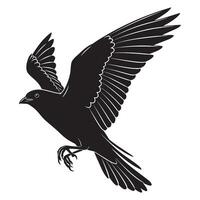Elegant silhouette of a black bird in flight with wings outstretched against white background vector
