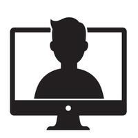 Silhouette of a person on a computer monitor representing online communication and connection vector