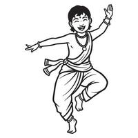 Joyful indian dancer in traditional attire performing a classical dance pose vector