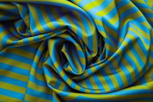 Colorful blue and green striped fabric displayed in a creative arrangement photo