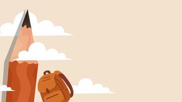 School backpack floating into sky with clouds and pencil visual video