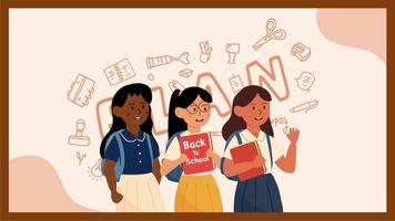 Animated back to school featuring diverse student characters with doodle elements video