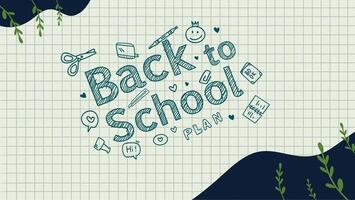 Playful animated back to school plan with doodle art and grid notebook background video
