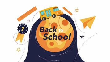 Fun animated back to school with space planet and school bus elements video
