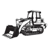 Black and white illustration of a front loader excavation construction machine vector