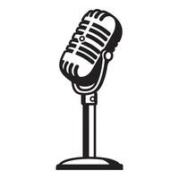 Classic retro microphone illustration in black and white for podcast and recording concepts vector
