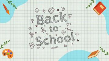 Clean back to school animation with blue accents and neat doodles on grid paper video