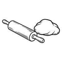 Simple illustration of a rolling pin and dough ready for baking or cooking in kitchen vector