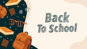 Animated classroom items and text on warm background for school return video