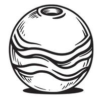 Hand drawn illustration of a ceramic pot with flowing wave details in black and white vector