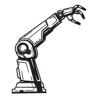 illustration of a mechanical robot arm in black and white isolated on white background vector