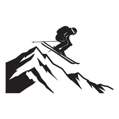 Silhouette of a skier descending a mountain slope during winter sports activity