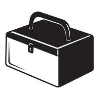 Black and white illustration of a toolbox isolated on a white background vector