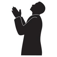 Silhouette of a person praying with hands together and looking upward in worship vector