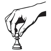 Hand holding a pawn chess piece strategy game concept in black and white vector