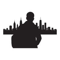 Silhouette of a person in front of the new york city skyline monochrome illustration vector