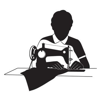 Silhouette of a person using a sewing machine creating fabric patterns and designs vector