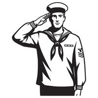 A black and white illustration of a navy sailor giving a salute vector