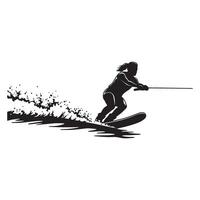 Silhouette of a waterskier performing water sports and leaving a splash behind vector