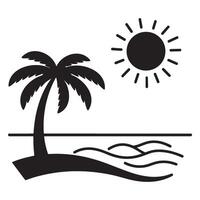 Simple illustration of a tropical beach scene with palm tree sun and ocean vector