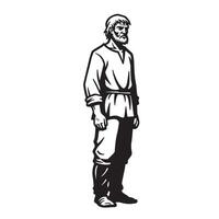 Black and white illustration of a man with a beard in traditional clothing profile view vector