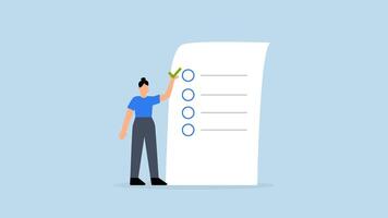 4k animation of woman gives list of checkbox achievements on notebook paper. video