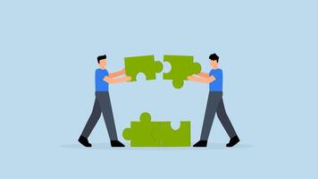 4k animation of business partner put puzzles together to complete the puzzle. video