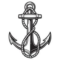 Intricately detailed black and white anchor design with rope symbolizing maritime tradition vector