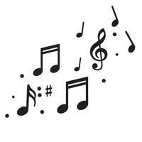 Black and white musical notes and symbols scattered on a white background illustration vector