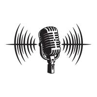 Classic microphone symbol emitting sound waves graphic illustration isolated on white background vector