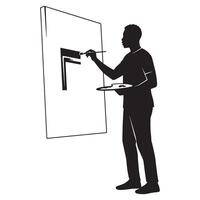 Silhouette of a black artist painting on a canvas with palette and brush in hand vector