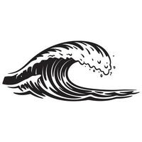 Black and white illustration of a stylized ocean wave cresting with simple details vector