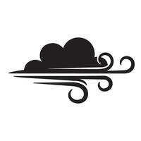 Simple black cloud and wind illustration depicting weather and atmospheric conditions on white background. vector