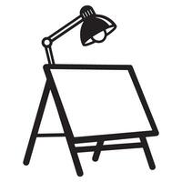 Black and white illustration of an artist easel with an adjustable desk lamp vector