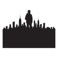 Silhouette of a person standing in front of an urban cityscape skyline illustration vector