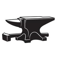 Black and white illustration of a classic anvil and blacksmith hammer tool vector