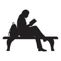 Silhouette of a woman relaxing and reading a book while sitting on a bench vector