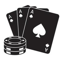 Silhouette of three aces and a stack of poker chips representing casino gamble or winning vector