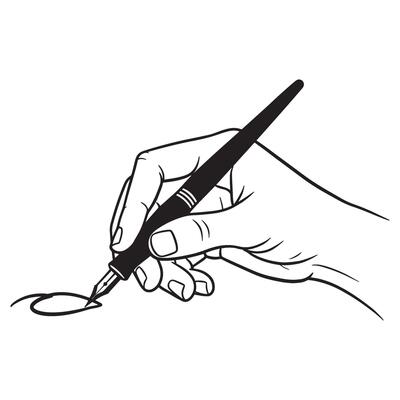 Hand using fountain pen illustration isolated on a white background suitable for design