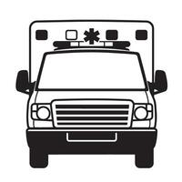 Front view illustration of a simple black and white ambulance emergency medical services vector