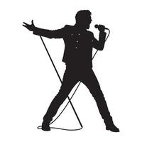 Silhouette of a singer performing on stage holding a microphone with energetic expression vector