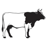 Simple black and white line art illustration of a holstein cow standing in profile vector