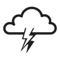Simple black and white cloud icon with lightning bolt symbol represents stormy weather vector