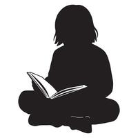 Silhouette of a child reading a book sitting cross legged on white background vector