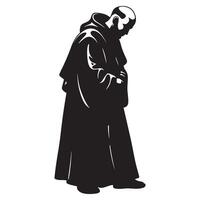 Silhouette of a monk in a habit with a hood on a white background illustrative design vector