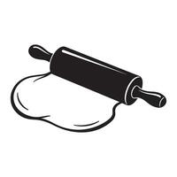 A black and white illustration of a rolling pin and dough for baking vector