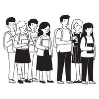 Group of students standing together holding books and backpacks ready for school activities vector